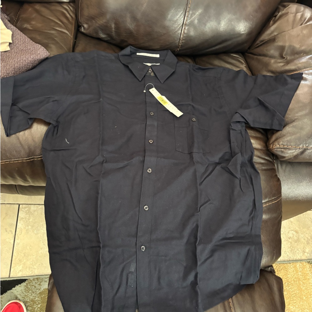 Perry Ellis Men's Short-Sleeve Button-Up Shirt - Navy Blue